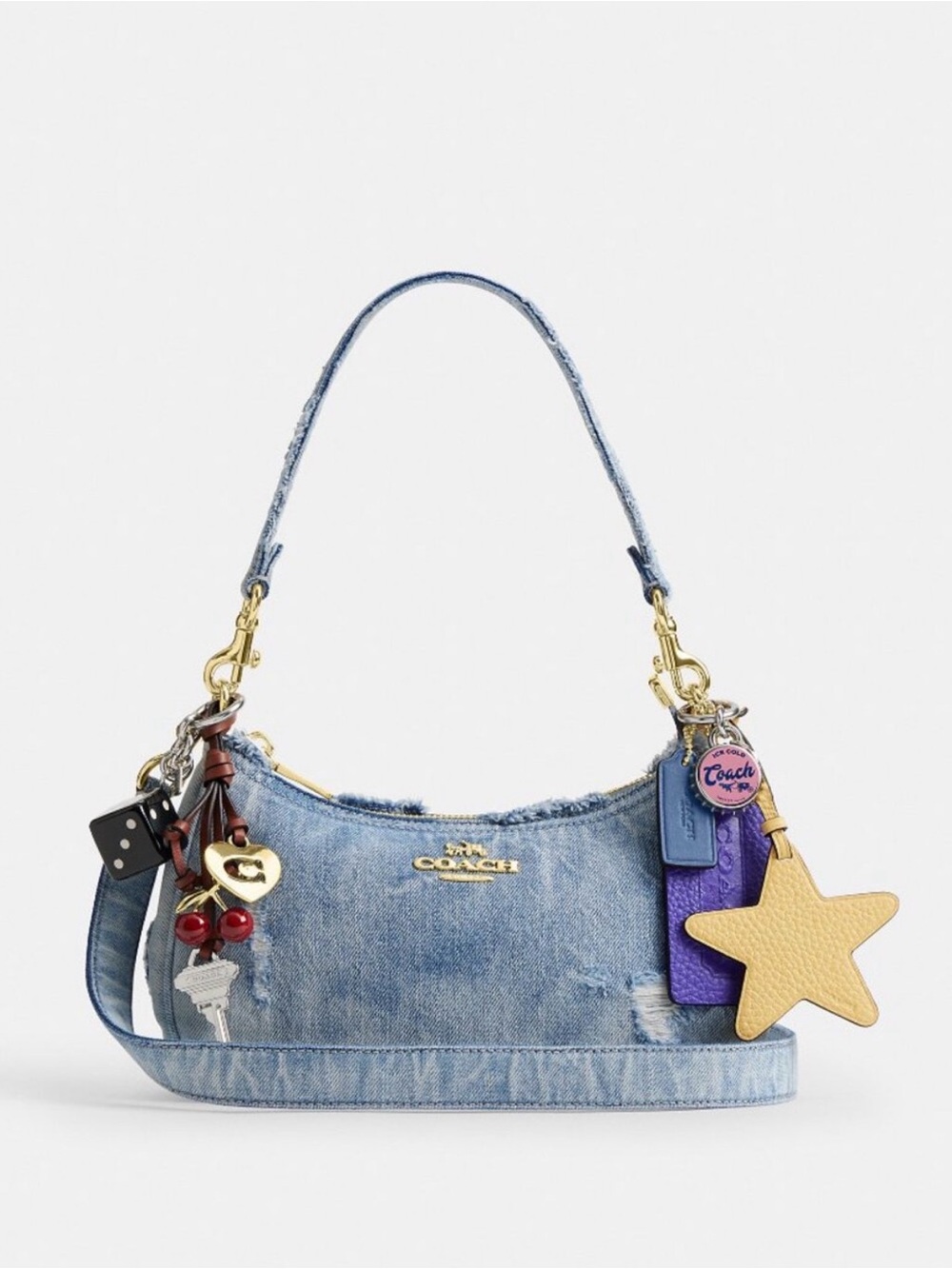 NWT Coach Teri Light Indigo Loved Denim Crossbody Bag with limited charms